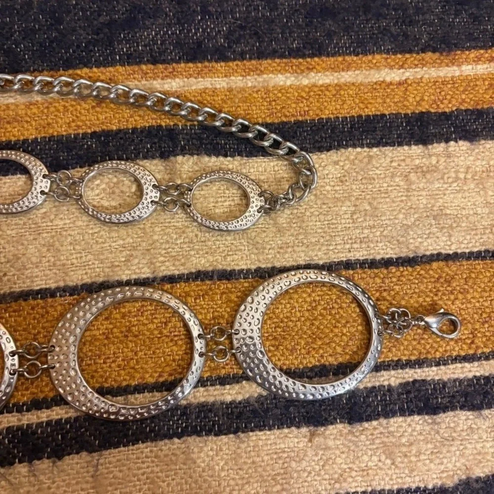 Y2K Chain Belt Silver Hammered Graduated Circle Boho Festival Steampunk Grunge